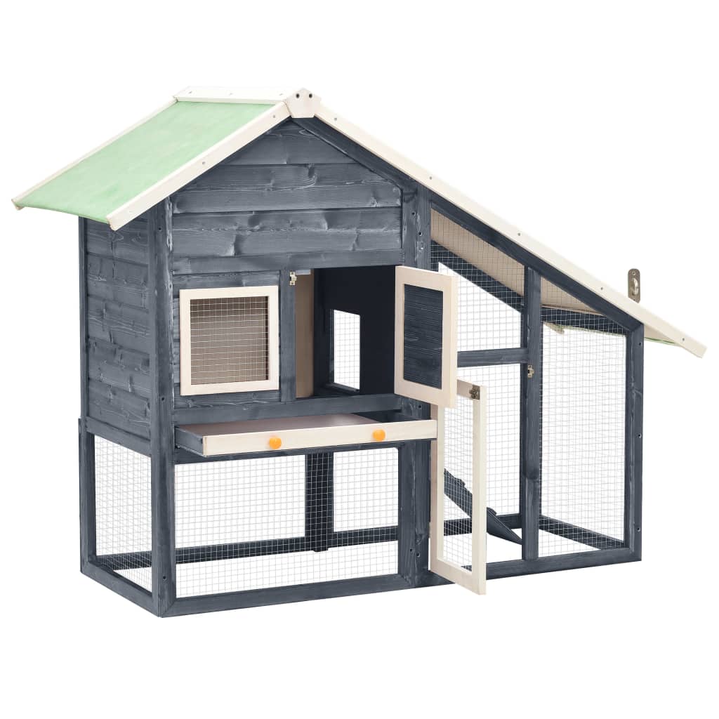 NNEDPE Rabbit Hutch Grey And White 140x63x120 Cm Solid Firwood