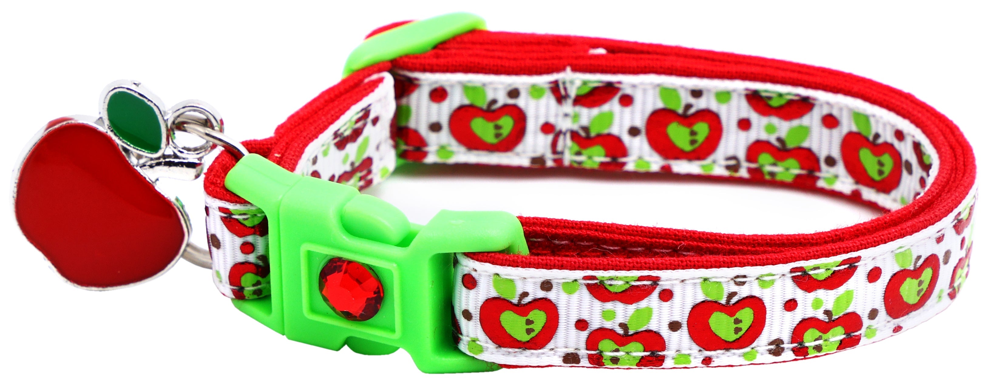Colorful Red and Green Apples on White Breakaway Cat Collar