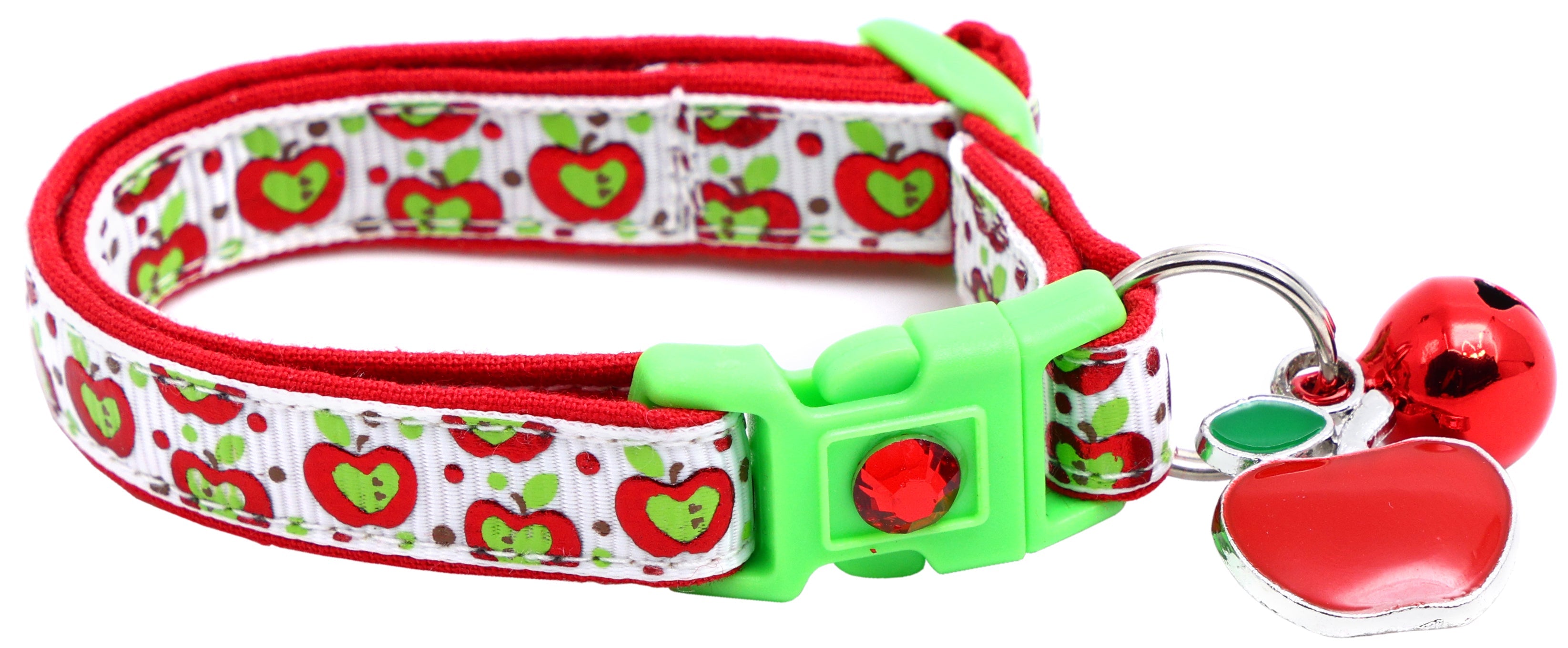 Colorful Red and Green Apples on White Breakaway Cat Collar