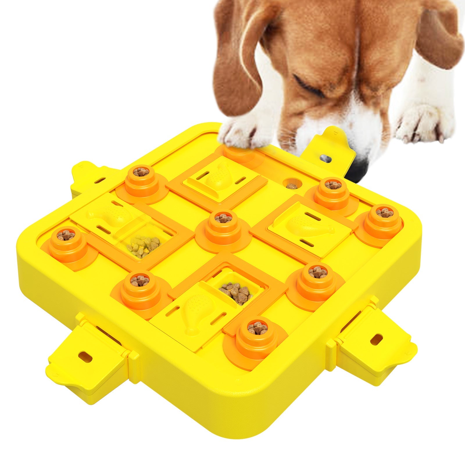NNEDSZ Yellow Interactive Slow Feeder Puzzle Toy for Dogs - Durable Pet Food Dispenser Bowl