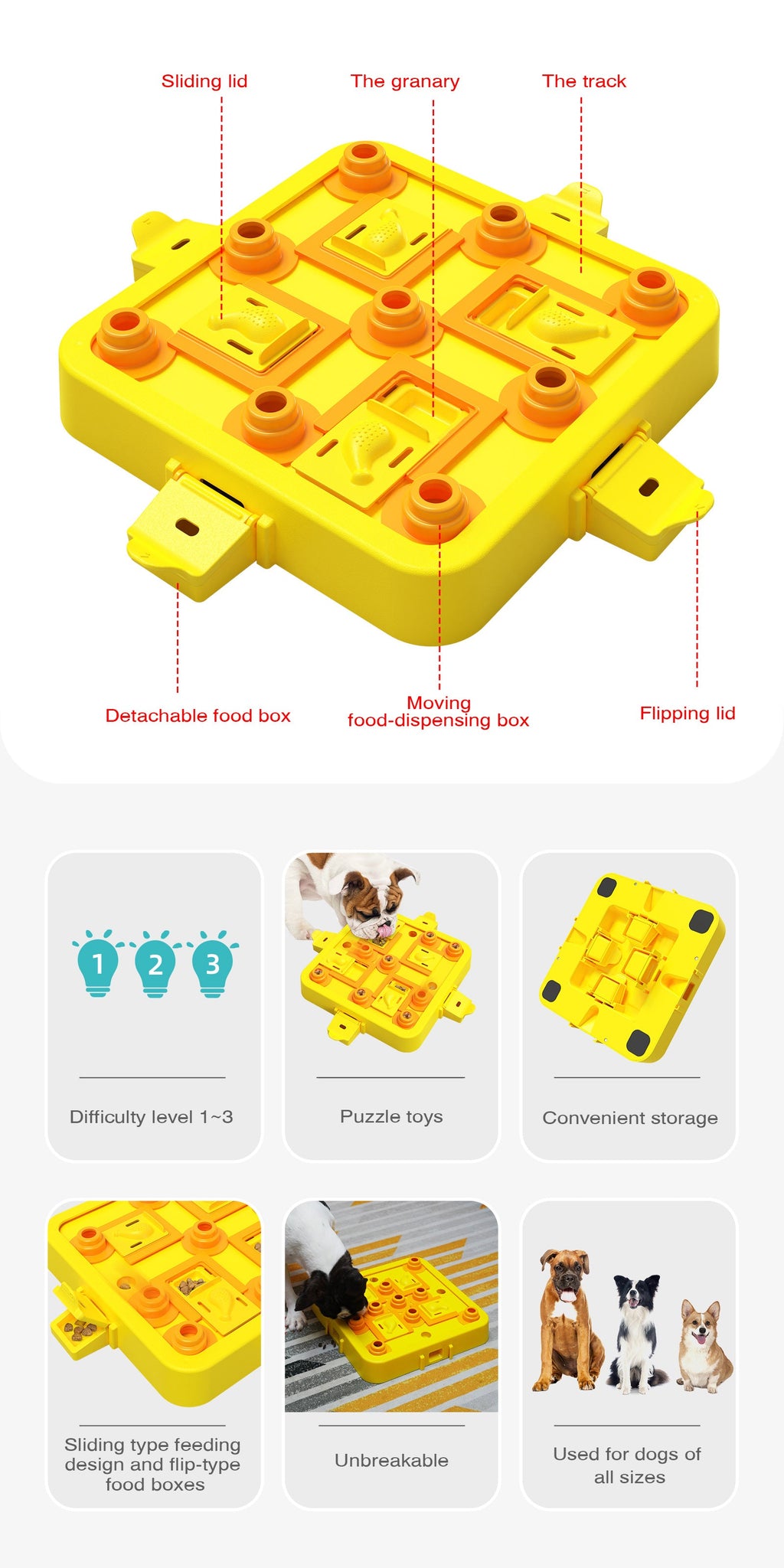 NNEDSZ Yellow Interactive Slow Feeder Puzzle Toy for Dogs - Durable Pet Food Dispenser Bowl