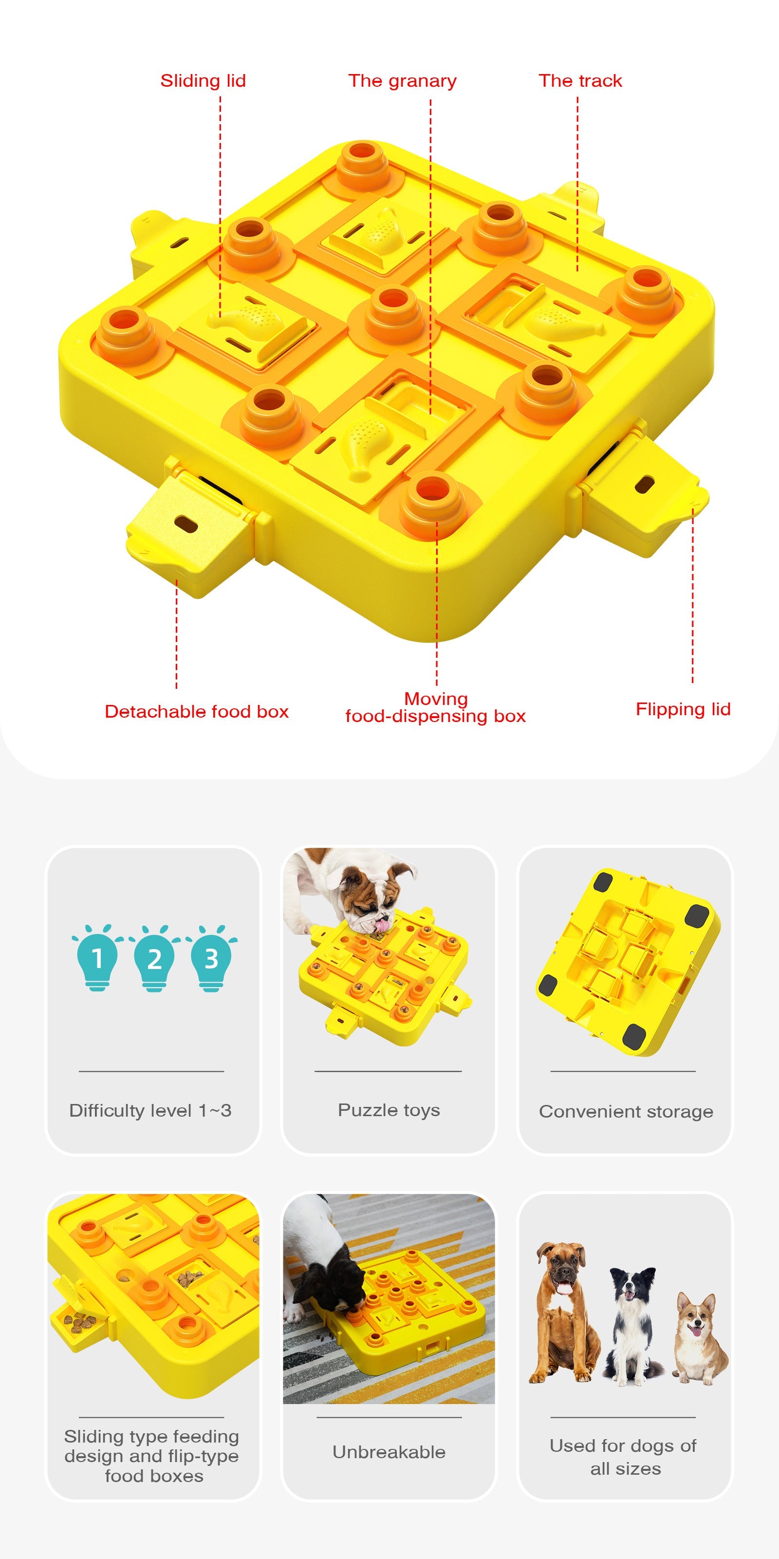 NNEDSZ Yellow Interactive Slow Feeder Puzzle Toy for Dogs - Durable Pet Food Dispenser Bowl