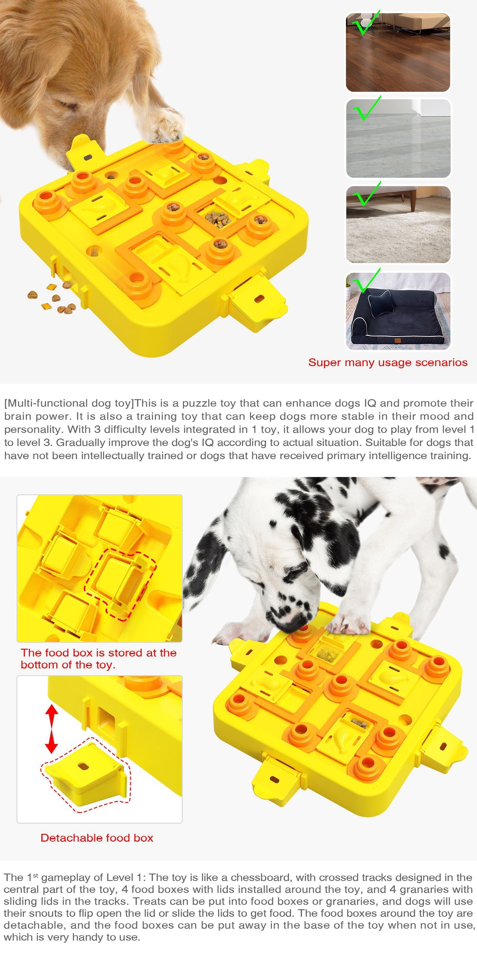 NNEDSZ Yellow Interactive Slow Feeder Puzzle Toy for Dogs - Durable Pet Food Dispenser Bowl