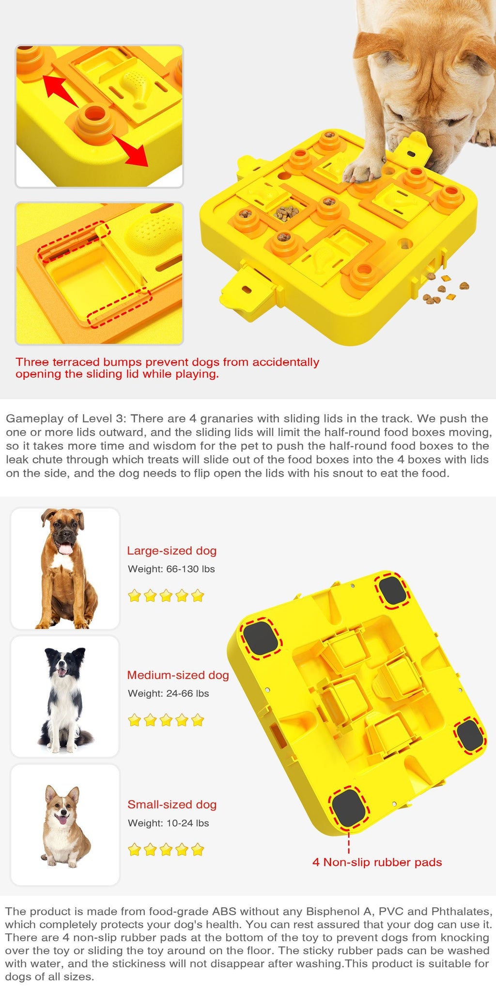 NNEDSZ Yellow Interactive Slow Feeder Puzzle Toy for Dogs - Durable Pet Food Dispenser Bowl