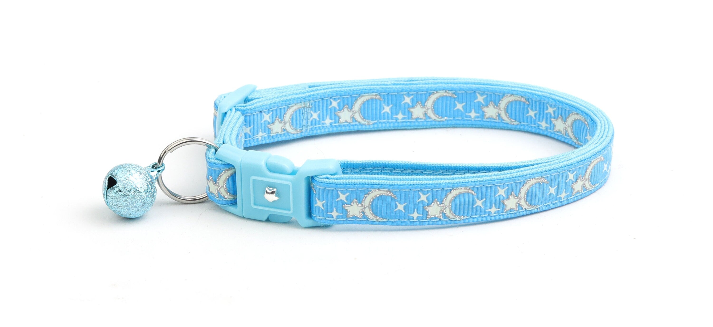 Silver Moons and Stars on Blue Cat Collar