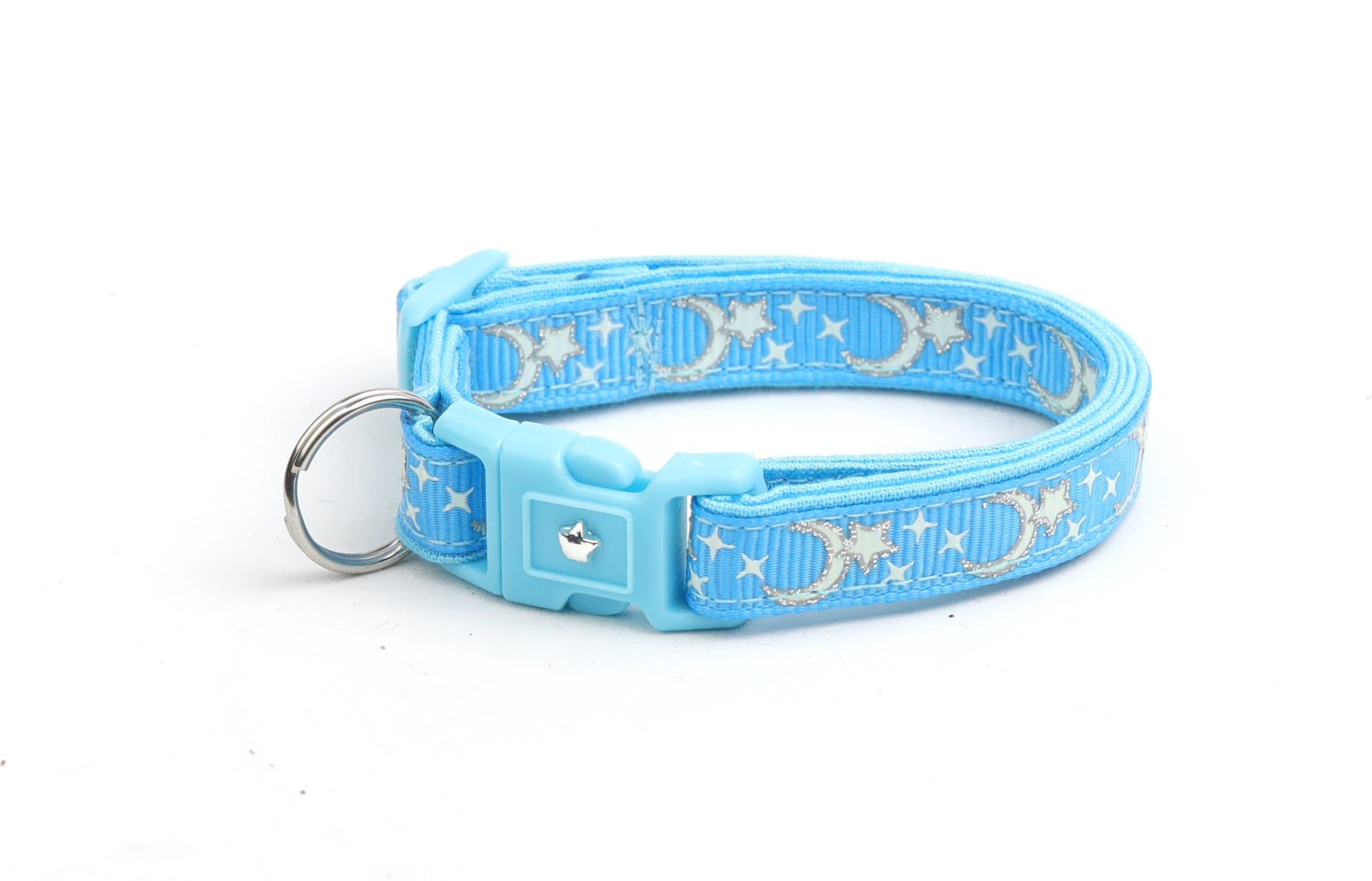 Silver Moons and Stars on Blue Cat Collar
