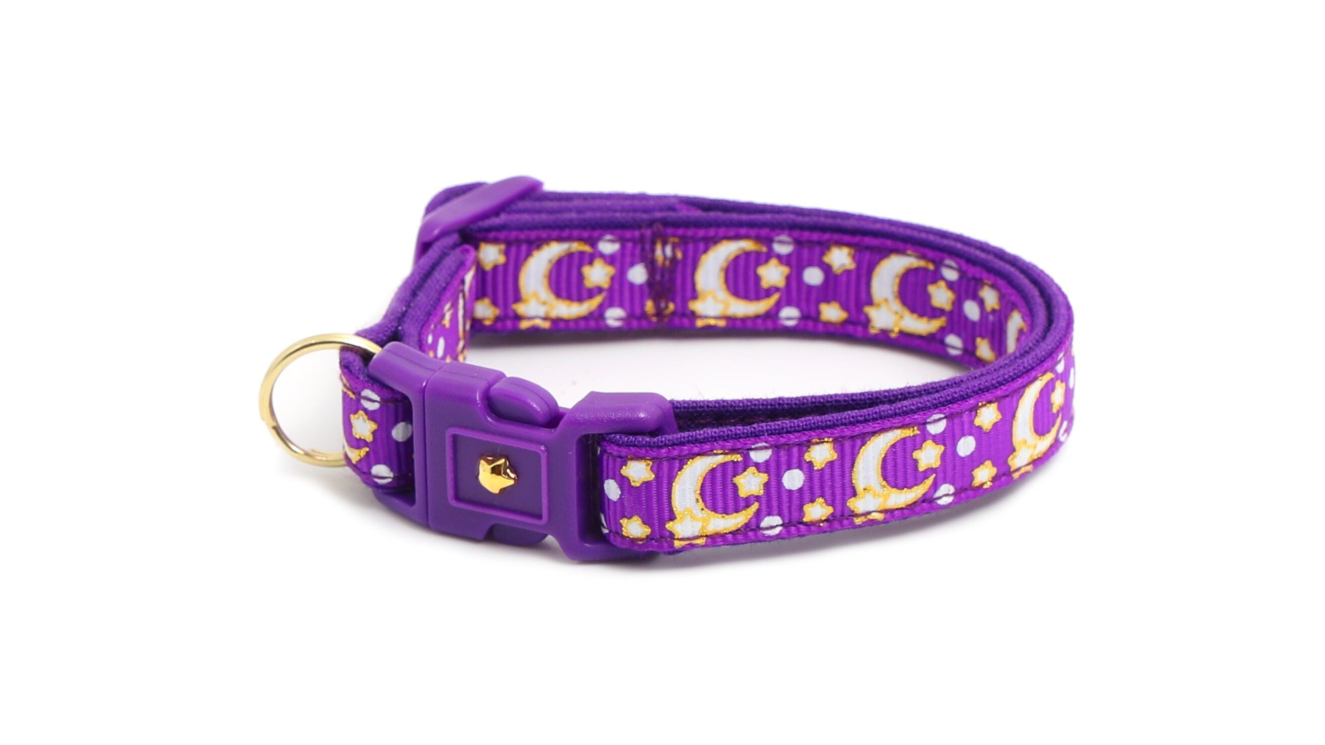 Gold Moons and Stars on Purple Cat Collar