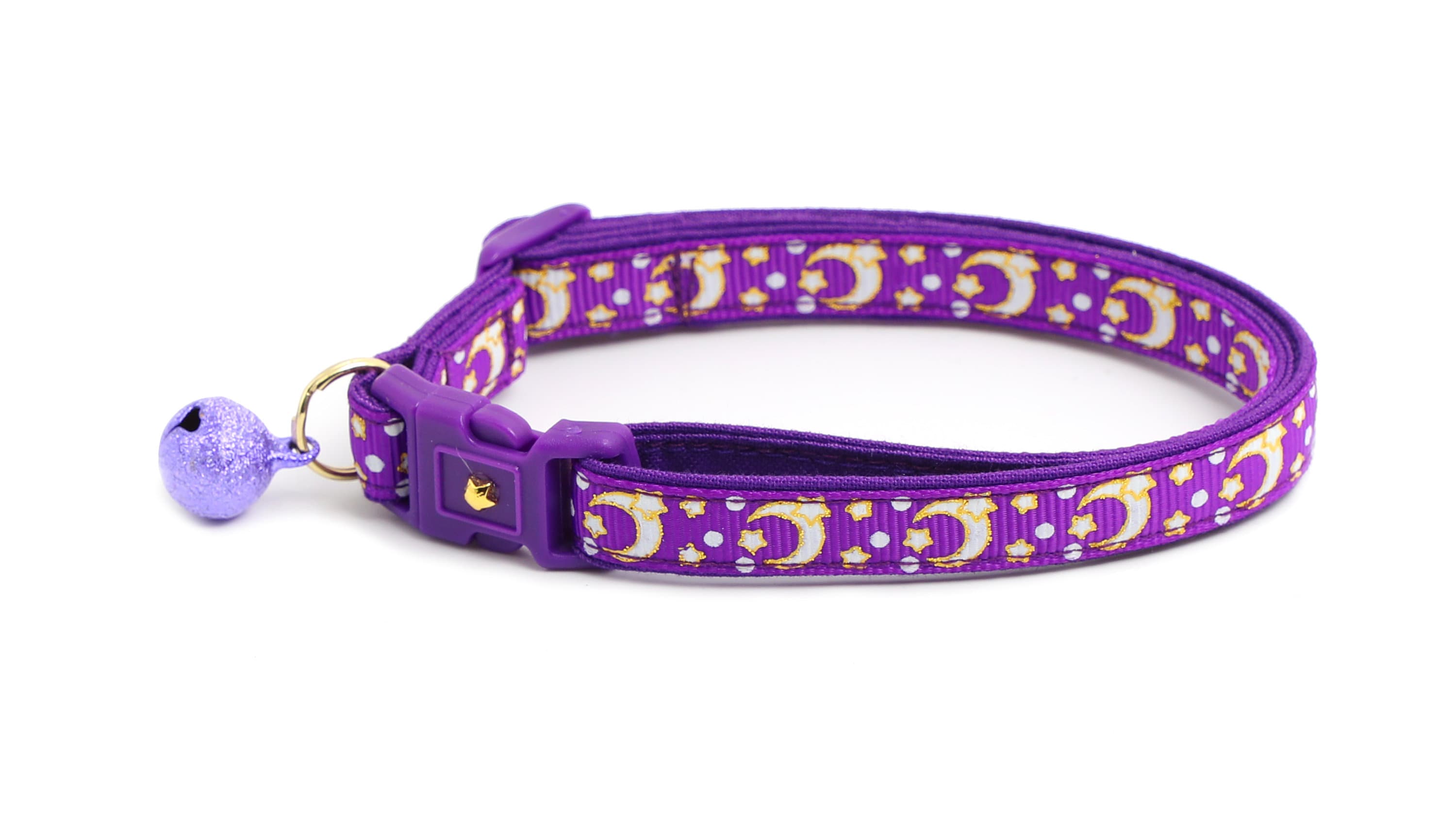 Gold Moons and Stars on Purple Cat Collar