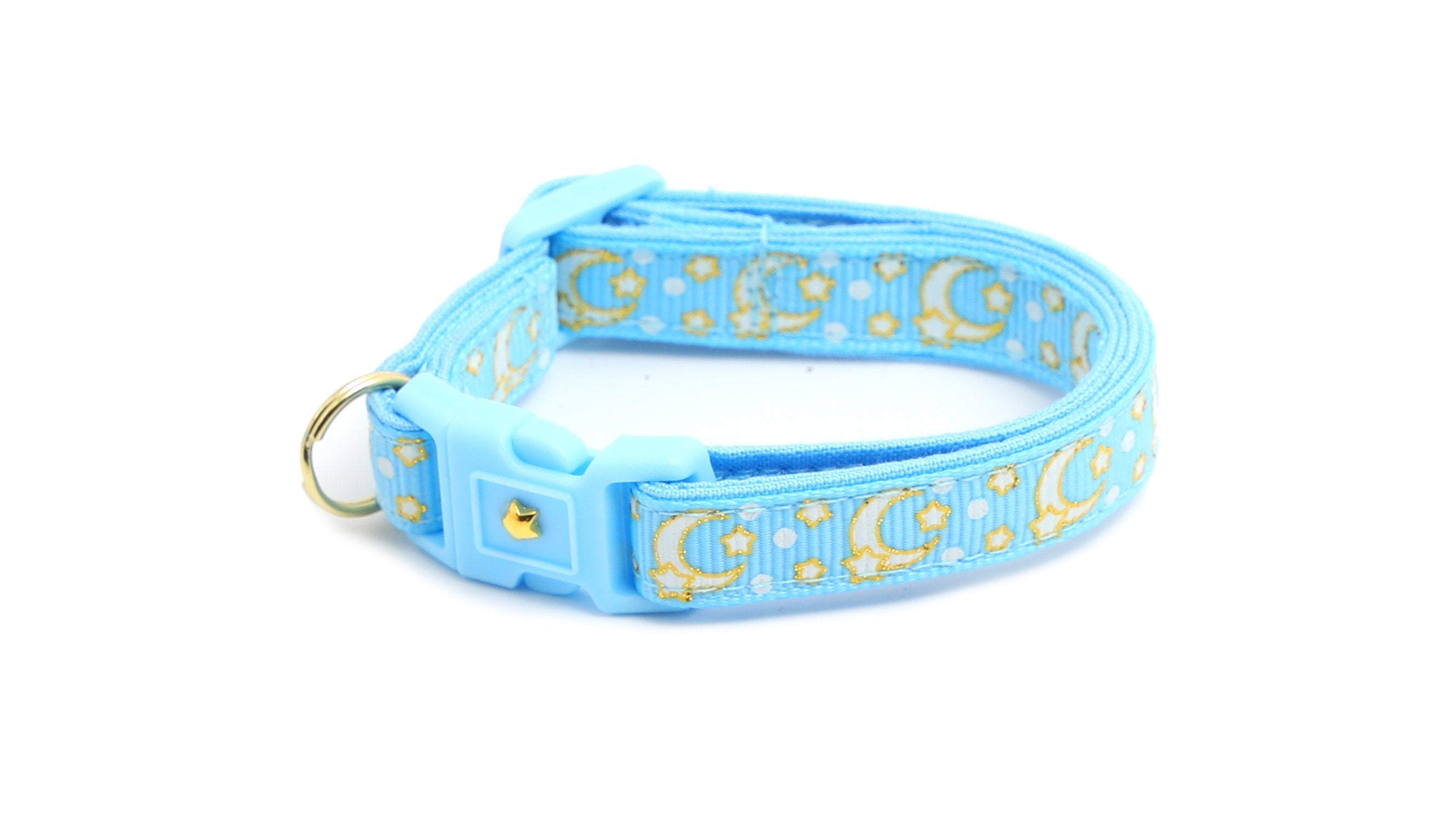 Gold Moons and Stars on Powder Blue Cat Collar