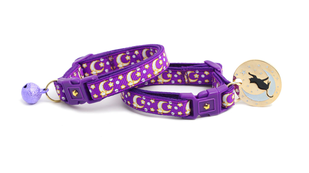 Gold Moons and Stars on Purple Cat Collar
