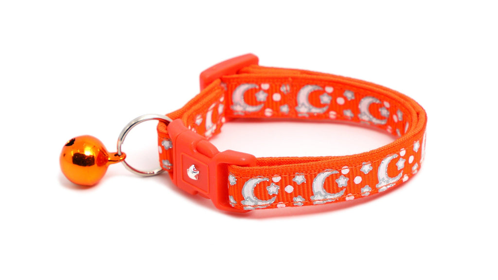 Silver Moons and Stars on Orange Cat Collar