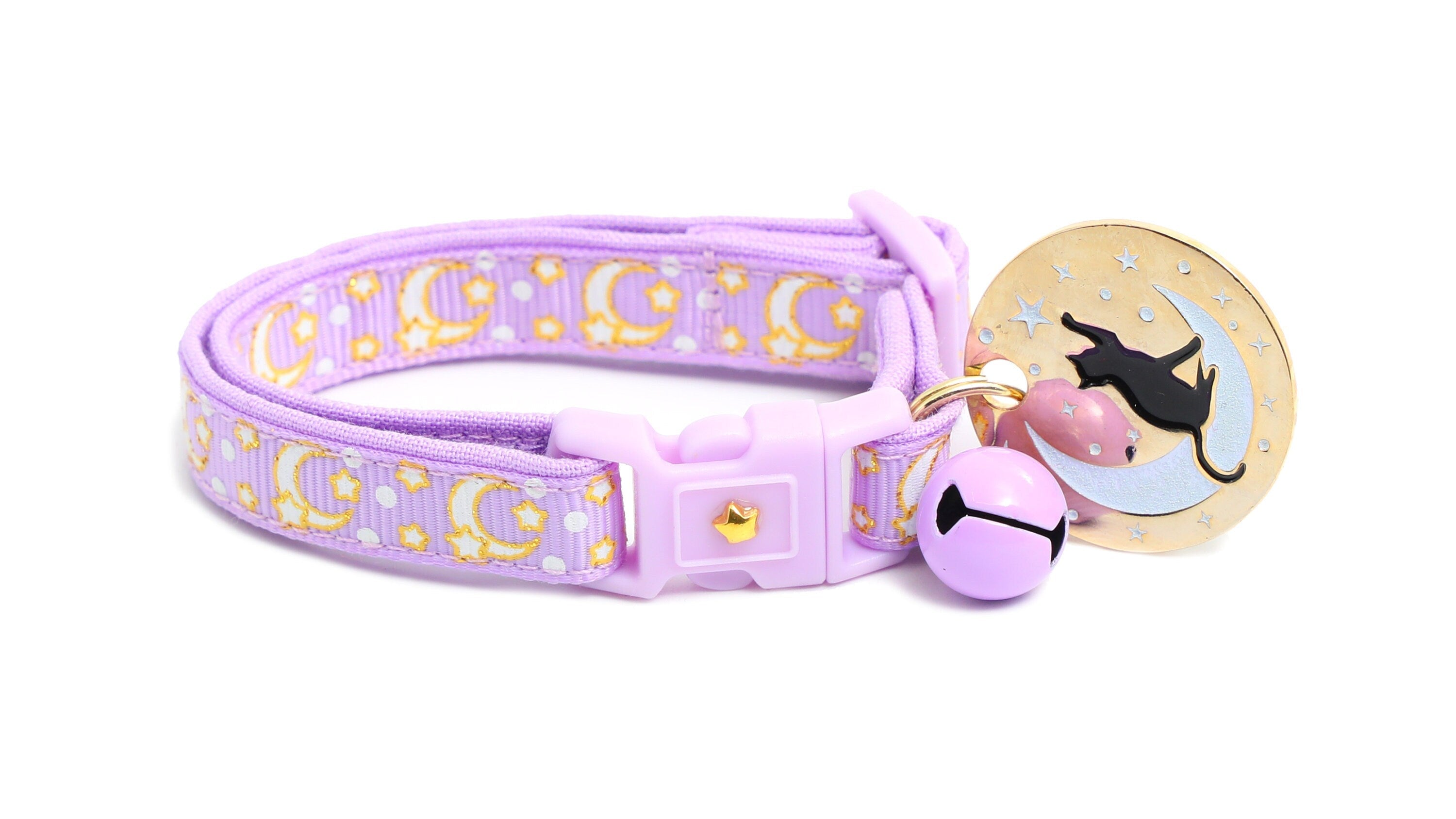 Gold Moons and Stars on Pastel Purple Cat Collar