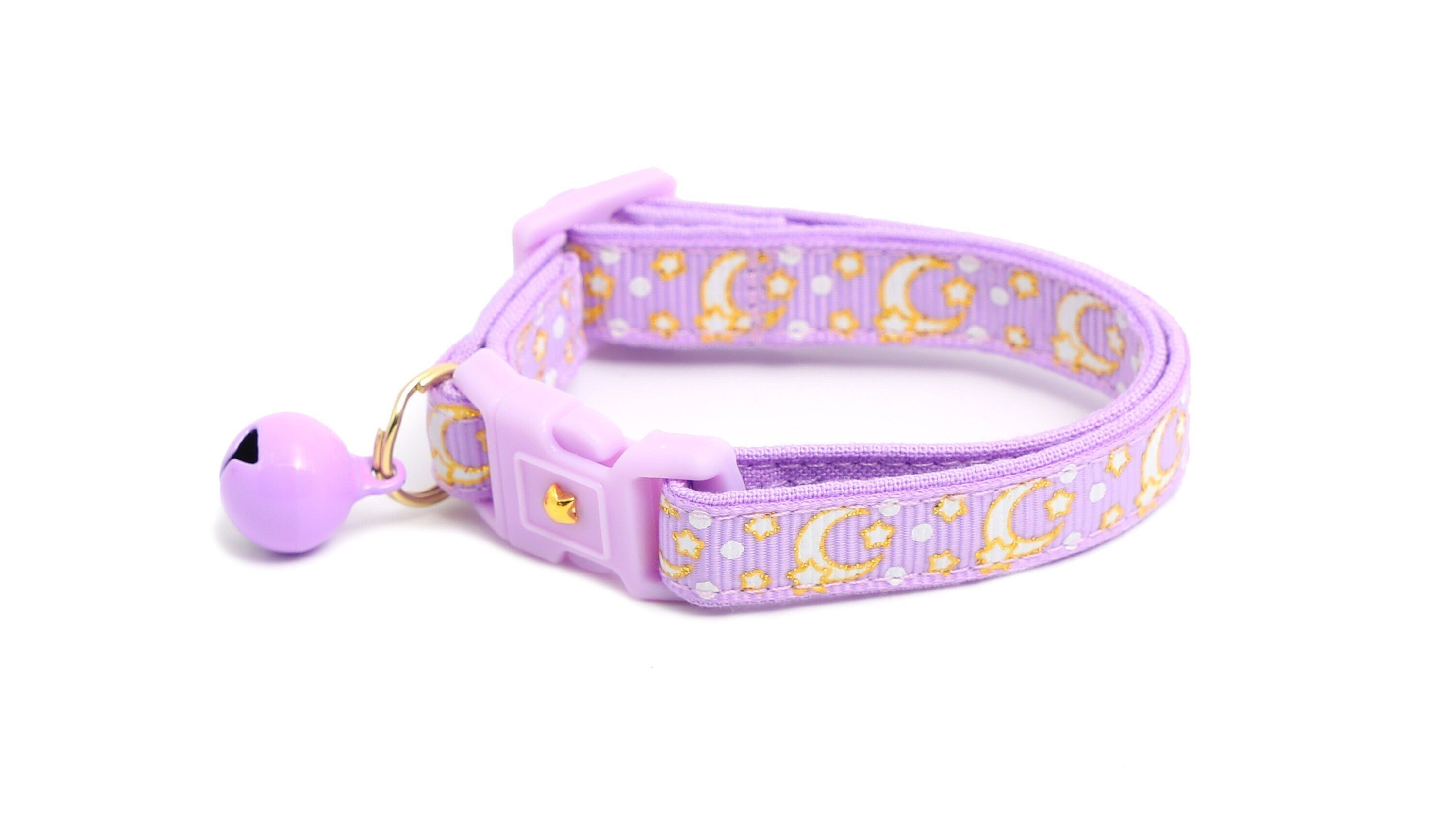 Gold Moons and Stars on Pastel Purple Cat Collar