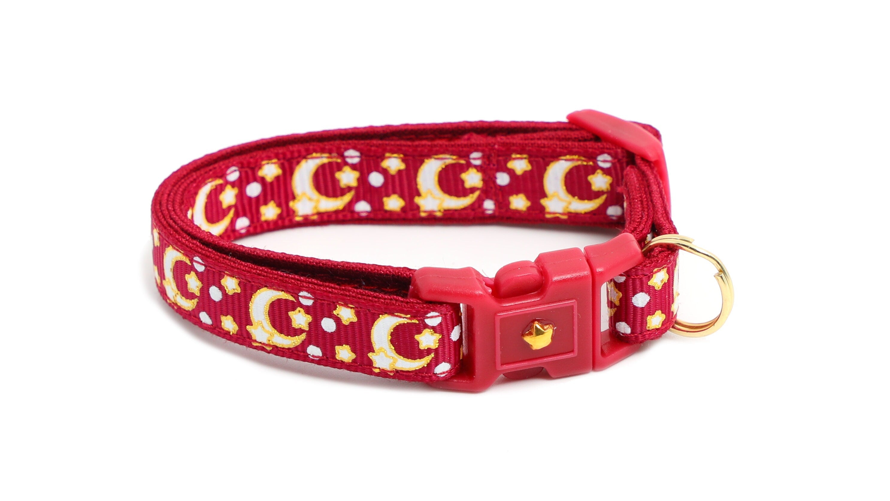 Gold Moons and Stars on Dark Red Cat Collar
