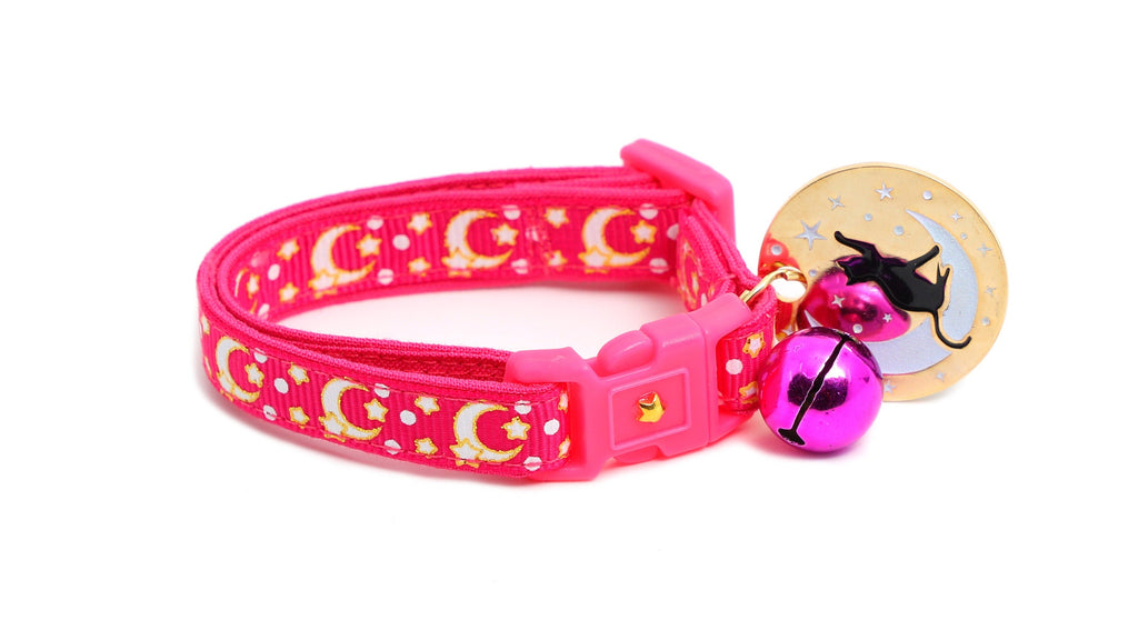 Gold Moons and Stars on Hot Pink Cat Collar