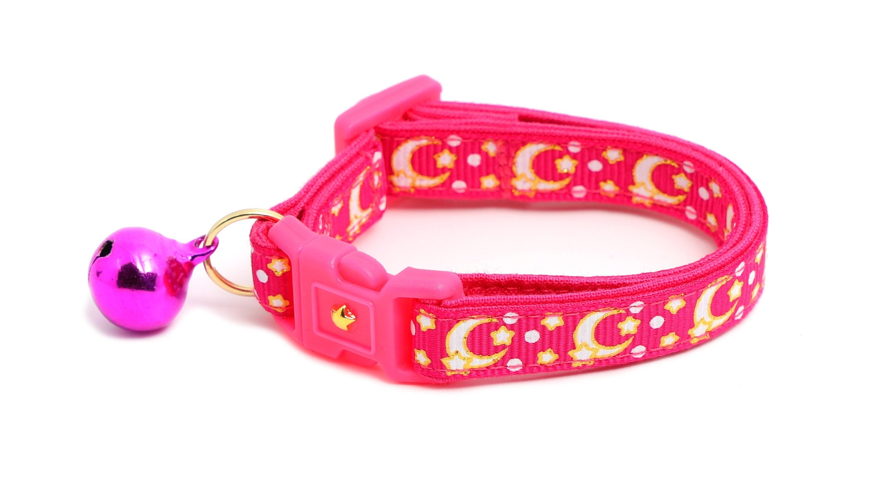 Gold Moons and Stars on Hot Pink Cat Collar