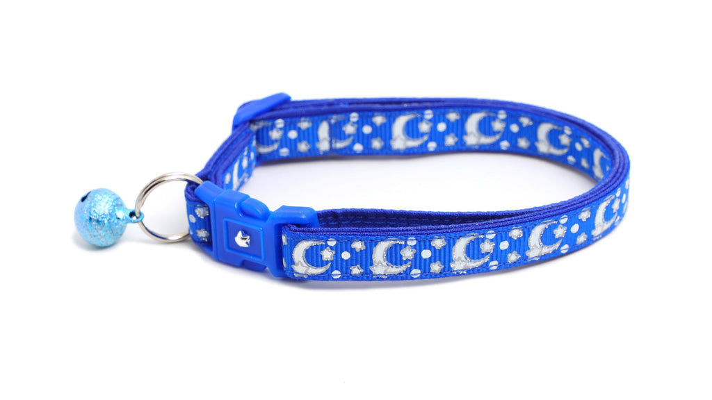 Silver Moons and Stars on Sapphire Blue Cat Collar