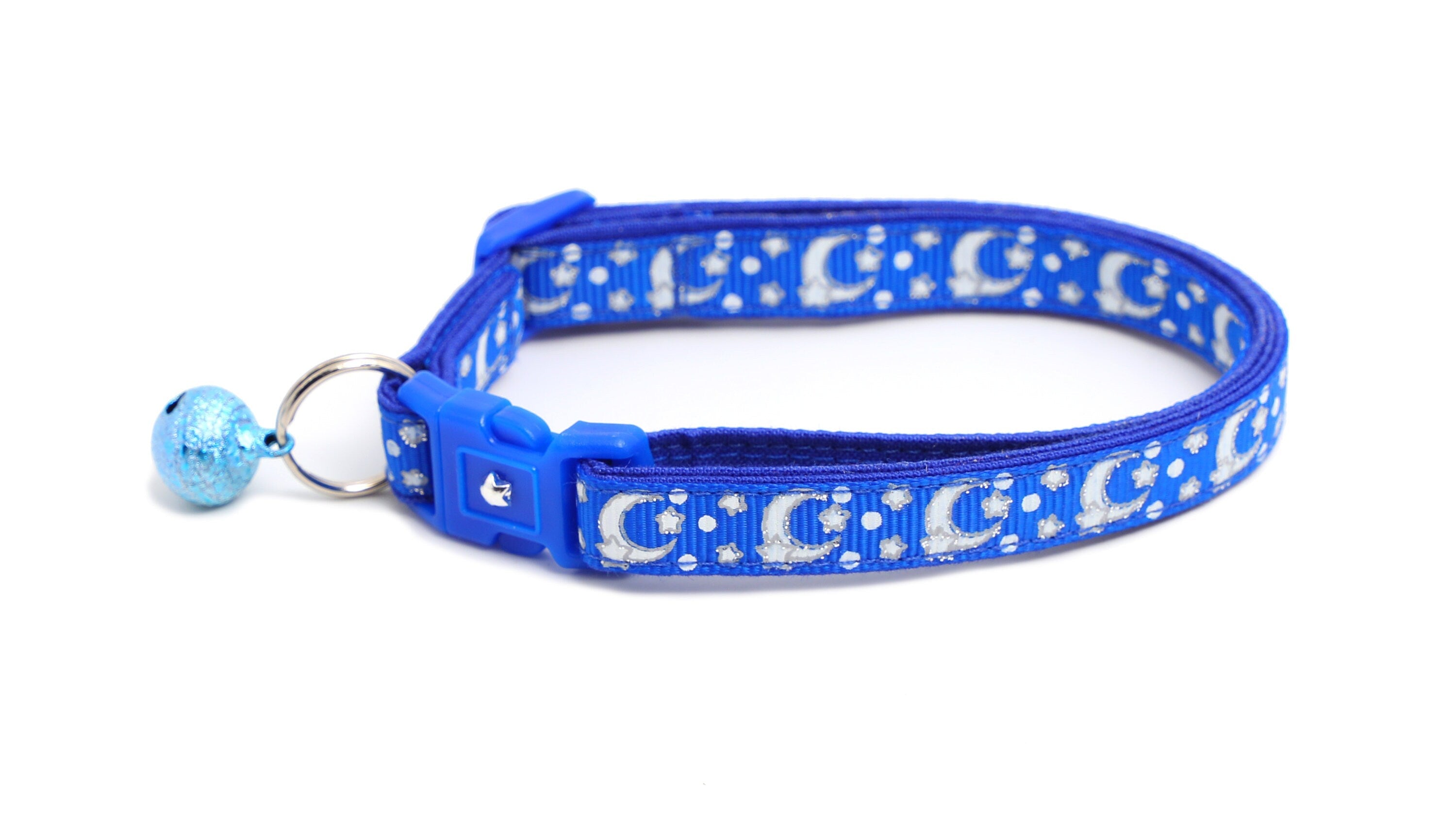 Silver Moons and Stars on Sapphire Blue Cat Collar