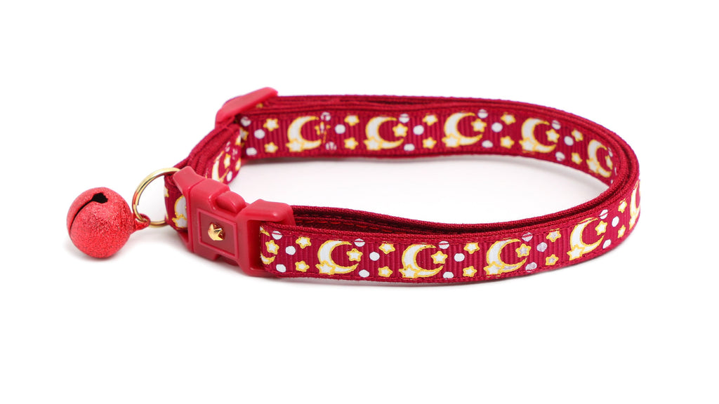 Gold Moons and Stars on Dark Red Cat Collar
